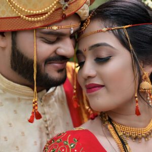 Wedding photographer in Solapur capturing romantic bride and groom portrait