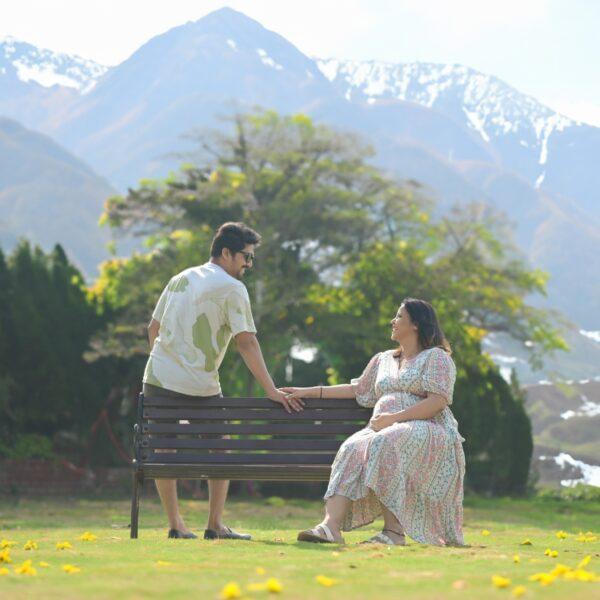 Outdoor maternity photographers in Solapur capturing sunset maternity session